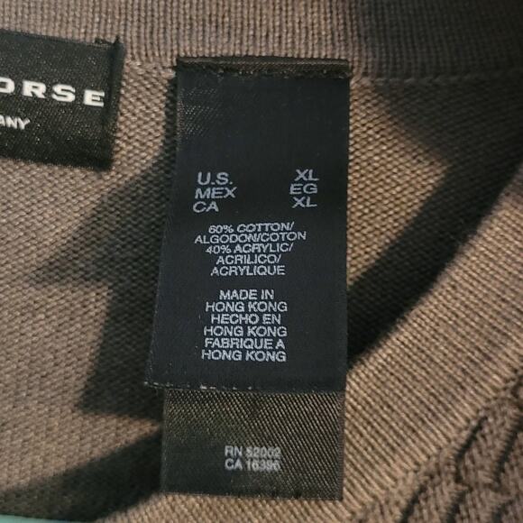 Vntg Crazy Horse Claiborne Brown Mens V-Neck Cable Rib Knit Sweater XL Heritage - Picture 6 of 10